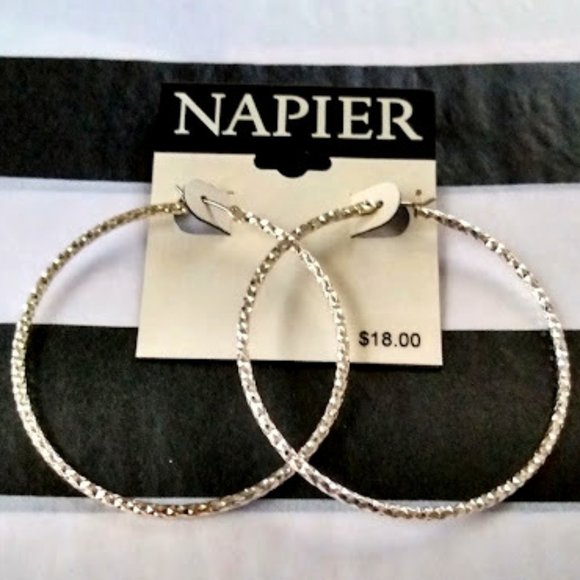 Napier Jewelry - NAPIER Glam Sparkly Silver Diamond Textured 2" Hoop Earrings**NEW!